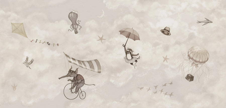 In the Clouds, Beige Mural Wallpaper