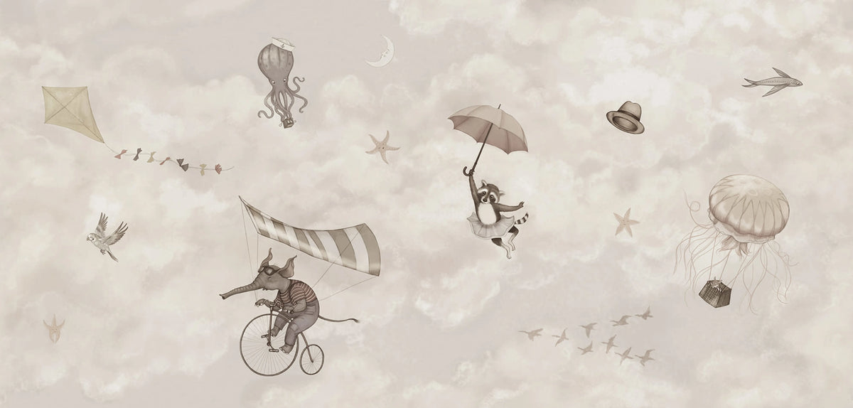 In the Clouds, Beige Mural Wallpaper - pure wallpaper artwork