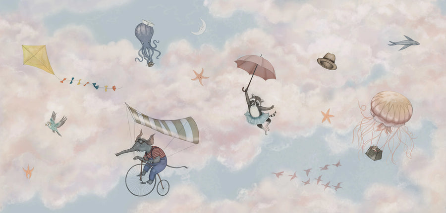 In the Clouds, Pink Mural Wallpaper