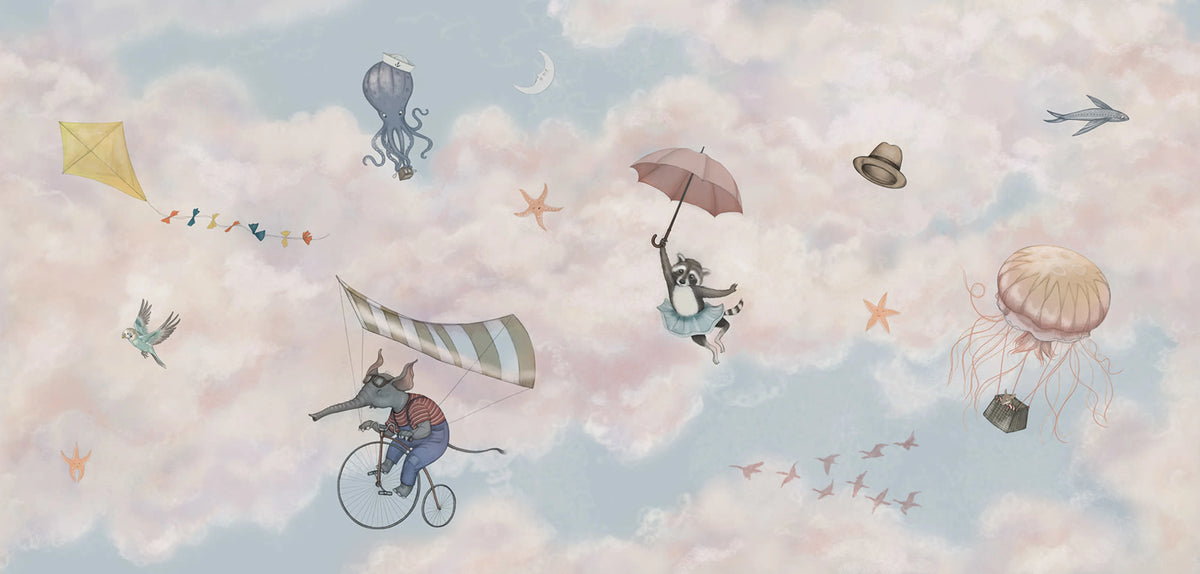 In the Clouds, Pink Mural Wallpaper - pure wallpaper artwork