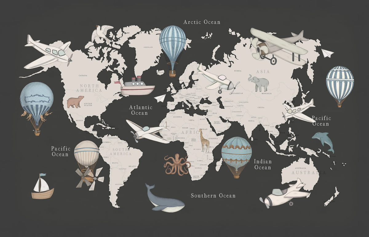 Playful World, Dark Blue Mural Wallpaper - pure wallpaper artwork