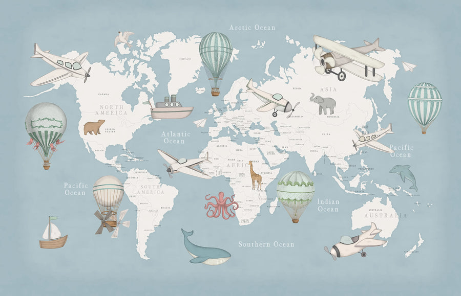 Playful World, Light Blue Mural Wallpaper