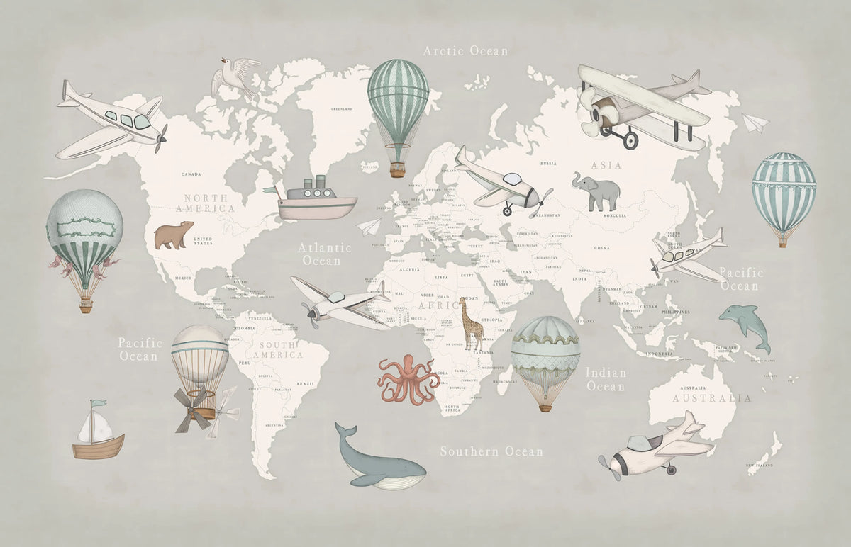Playful World, Light Gray Mural Wallpaper - pure wallpaper artwork