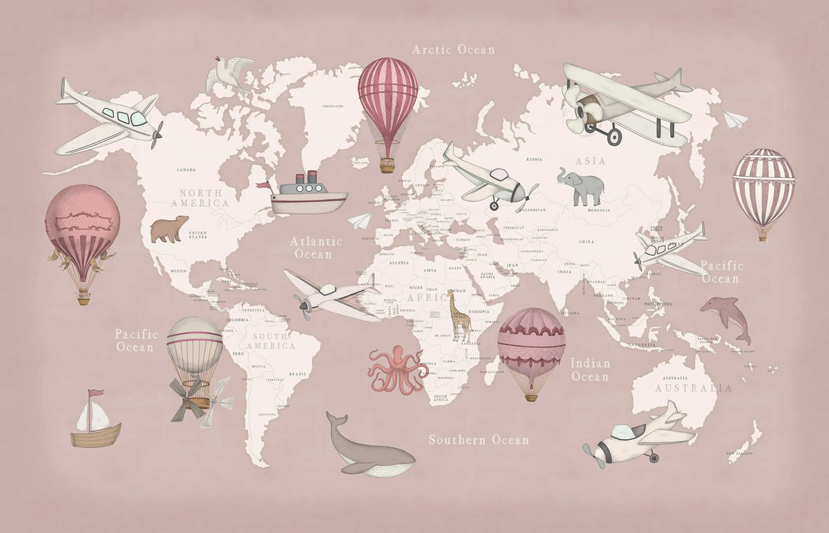 Playful World, Light Pink Mural Wallpaper - pure wallpaper artwork