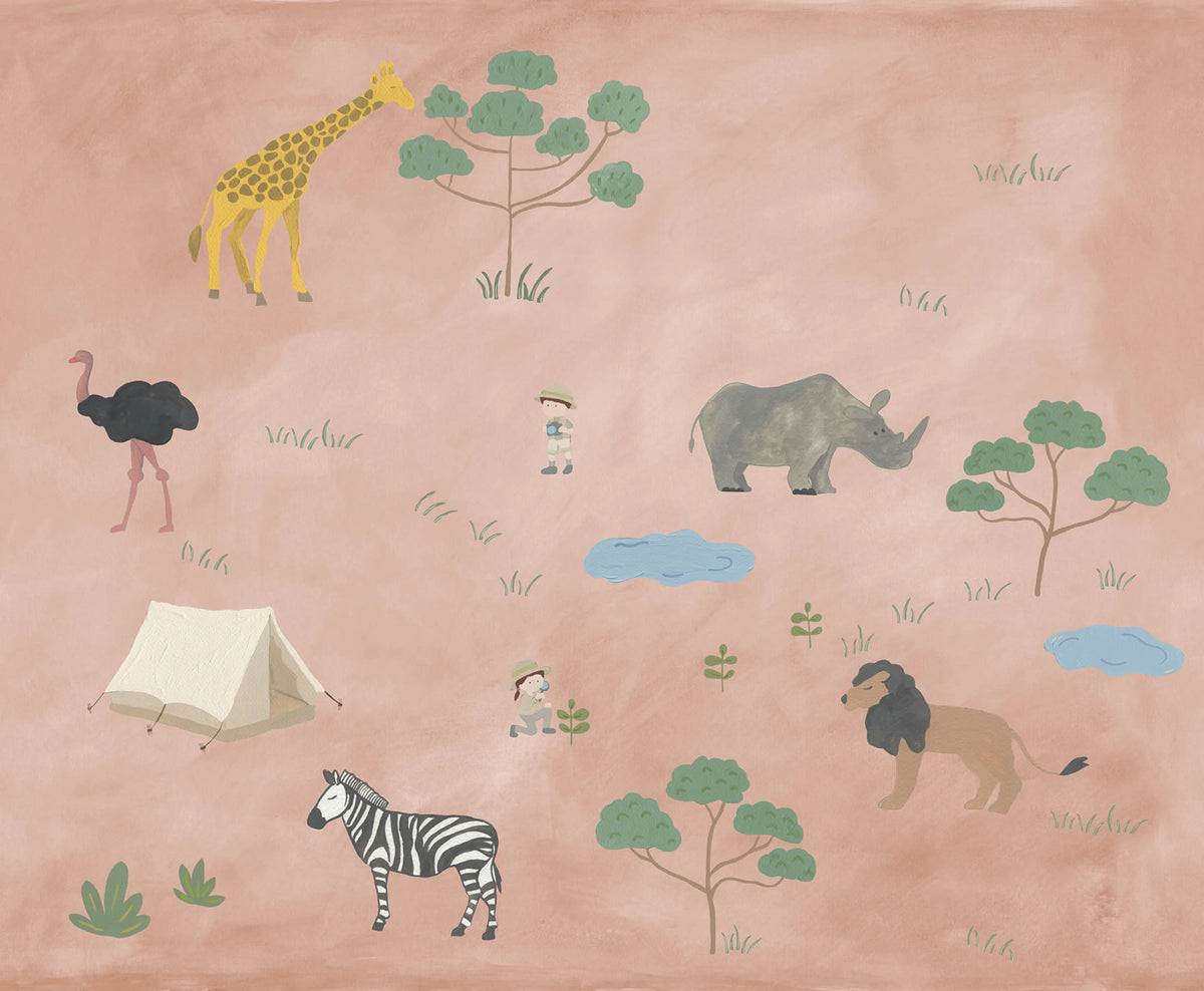 Animal Safari, Pink Mural Wallpaper - pure wallpaper artwork