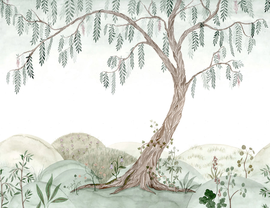 Dreamy Tree, Light Green Mural Wallpaper