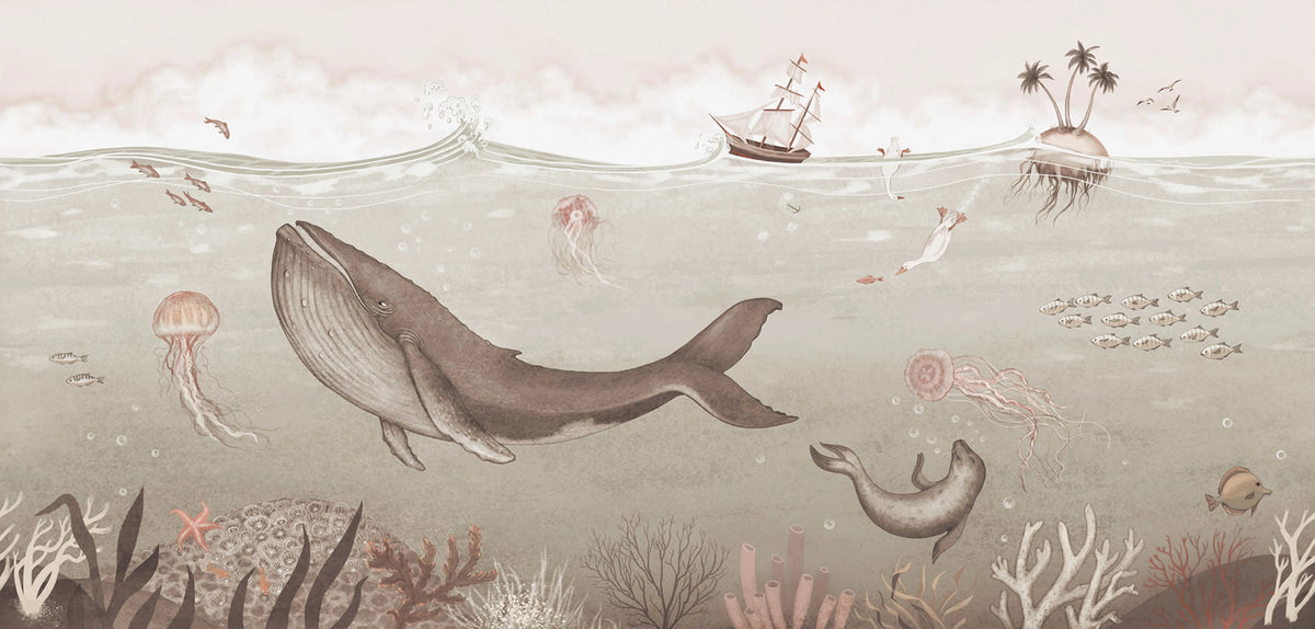 Under the Sea, Beige Mural Wallpaper - pure wallpaper artwork