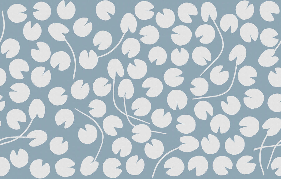 Water Lilies, Blue Mural Wallpaper