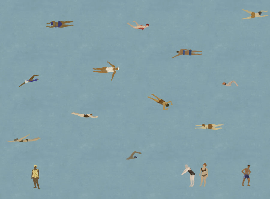 Swimmers, Blue Mural Wallpaper