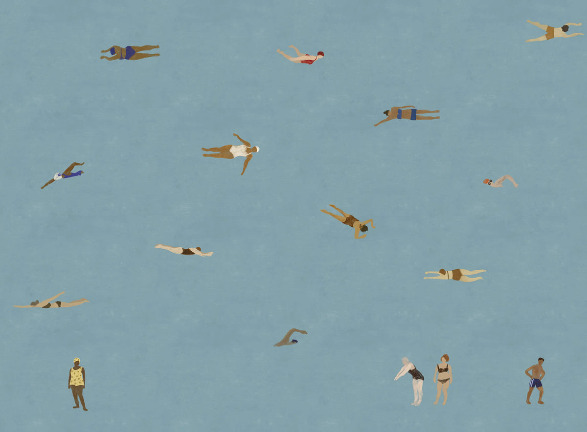 Swimmers, Blue Mural Wallpaper - pure wallpaper artwork