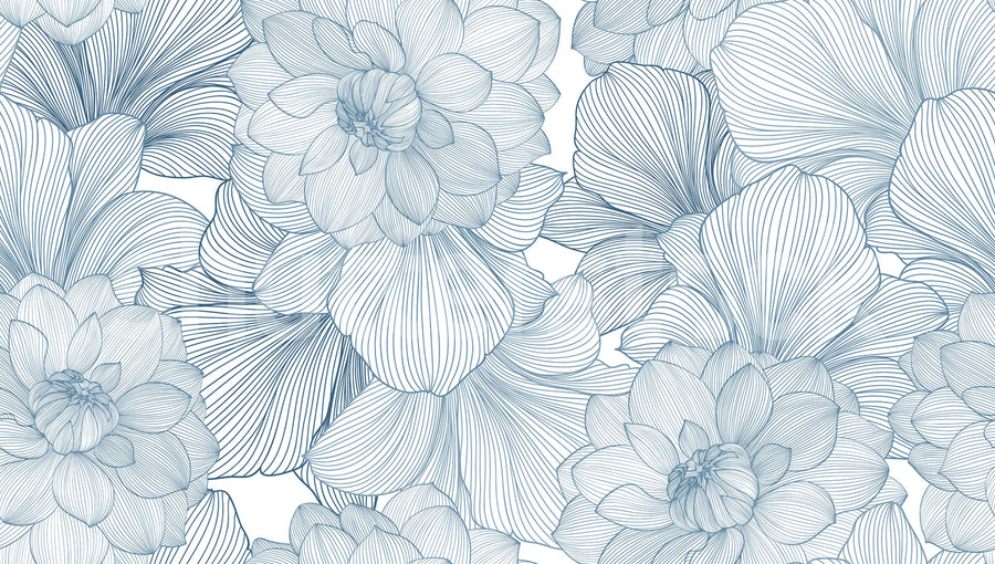 Bold Dahlia, Blue Mural Wallpaper