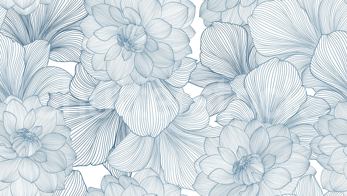 Bold Dahlia, Blue Mural Wallpaper - pure wallpaper artwork