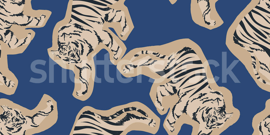 Quirky Tigers, Blue Mural Wallpaper