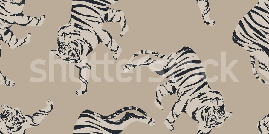 Quirky Tigers, Beige Mural Wallpaper