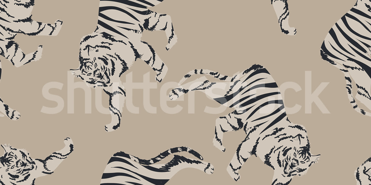 Quirky Tigers, Beige Mural Wallpaper - pure wallpaper artwork