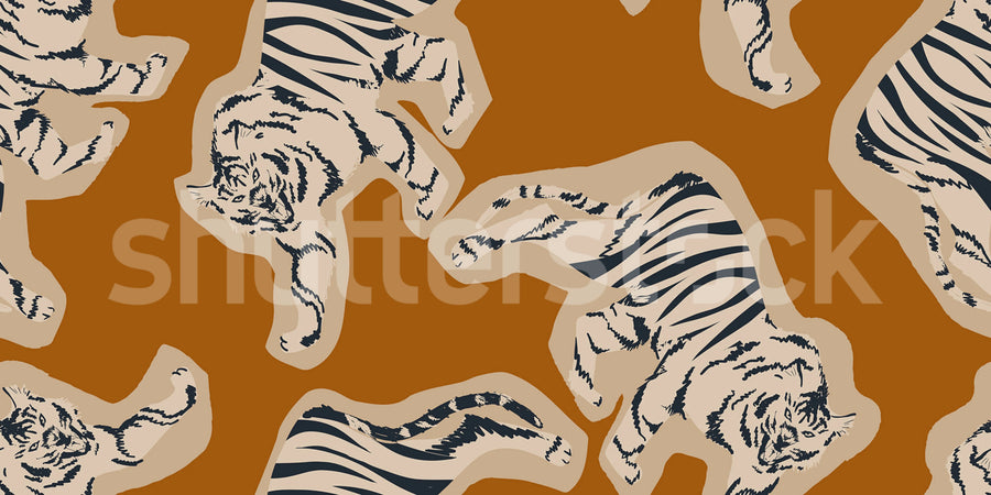 Quirky Tigers, Rust Mural Wallpaper