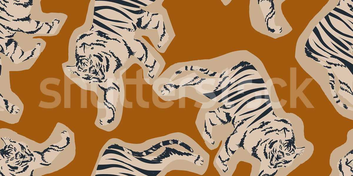 Quirky Tigers, Rust Mural Wallpaper - pure wallpaper artwork