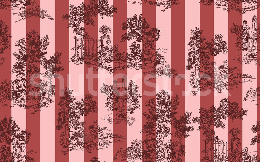 Happy Toile, Raspberry Mural Wallpaper