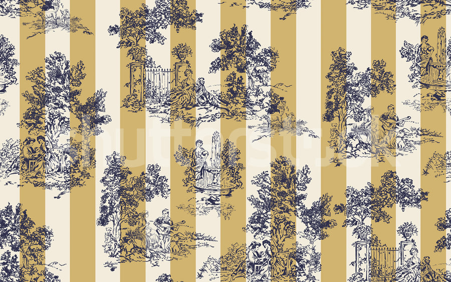 Happy Toile, Mustard Mural Wallpaper