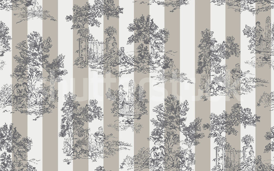 Happy Toile, Pearl Mural Wallpaper