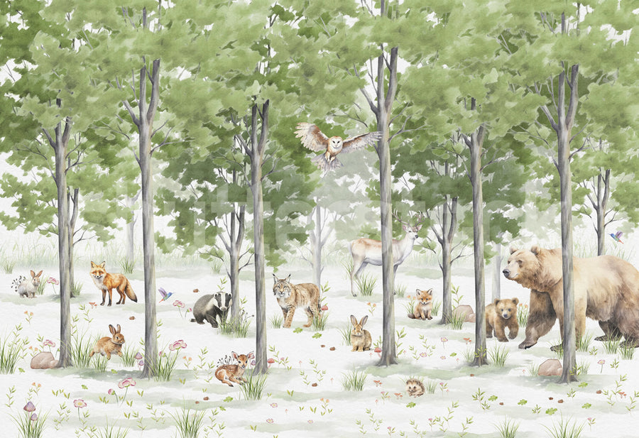 Friendly Forest, Green Mural Wallpaper