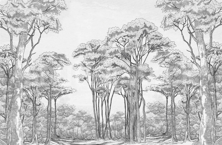 Graphic Trees, Black & White Mural Wallpaper