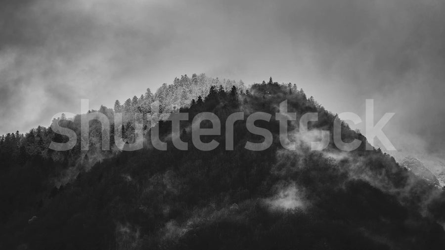 Foggy Mountain, Black & White Mural Wallpaper
