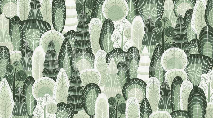Artsy Trees, Green Mural Wallpaper