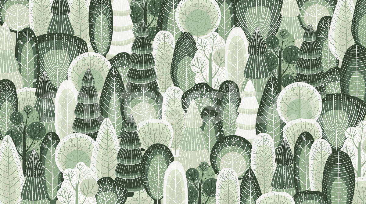 Artsy Trees, Green Mural Wallpaper - pure wallpaper artwork
