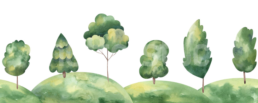 Tree Hills, Green Mural Wallpaper