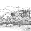 Castle By The Lake, Black & White Mural Wallpaper - pure wallpaper artwork