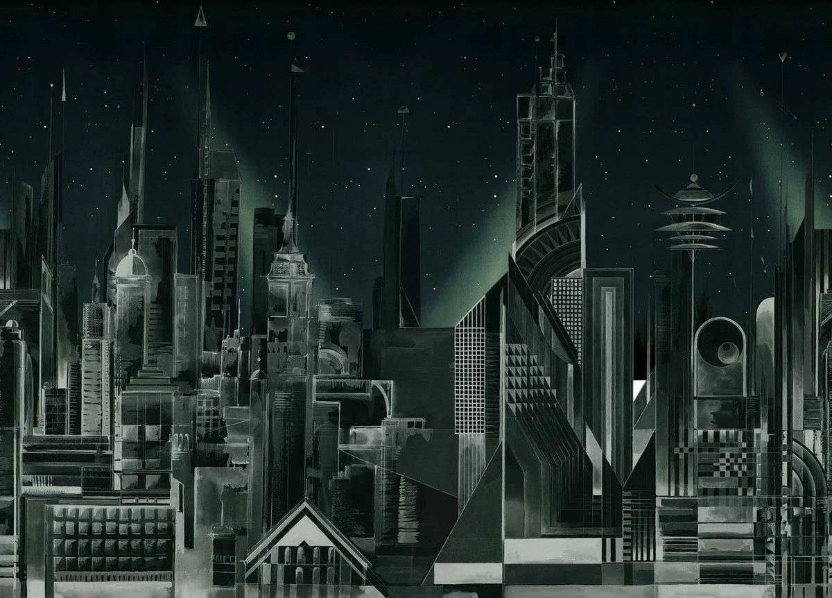 Sci-Fi Town, Green Mural Wallpaper - pure wallpaper artwork