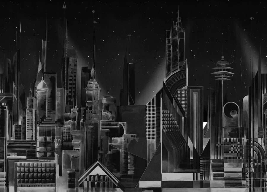 Sci-Fi Town, Black Mural Wallpaper