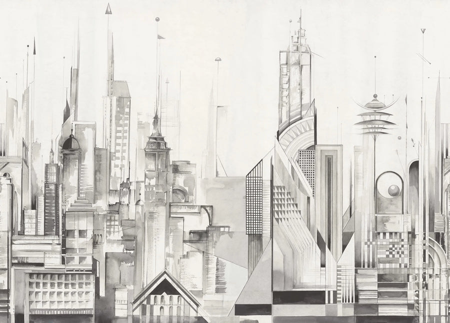 Sci-Fi Town, White Mural Wallpaper