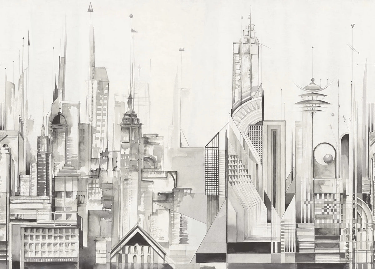 Sci-Fi Town, White Mural Wallpaper - pure wallpaper artwork