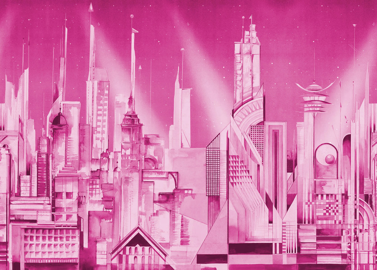 Sci-Fi Town, Pink Mural Wallpaper - pure wallpaper artwork