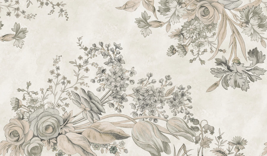 Bold Floral, Beige Mural Wallpaper