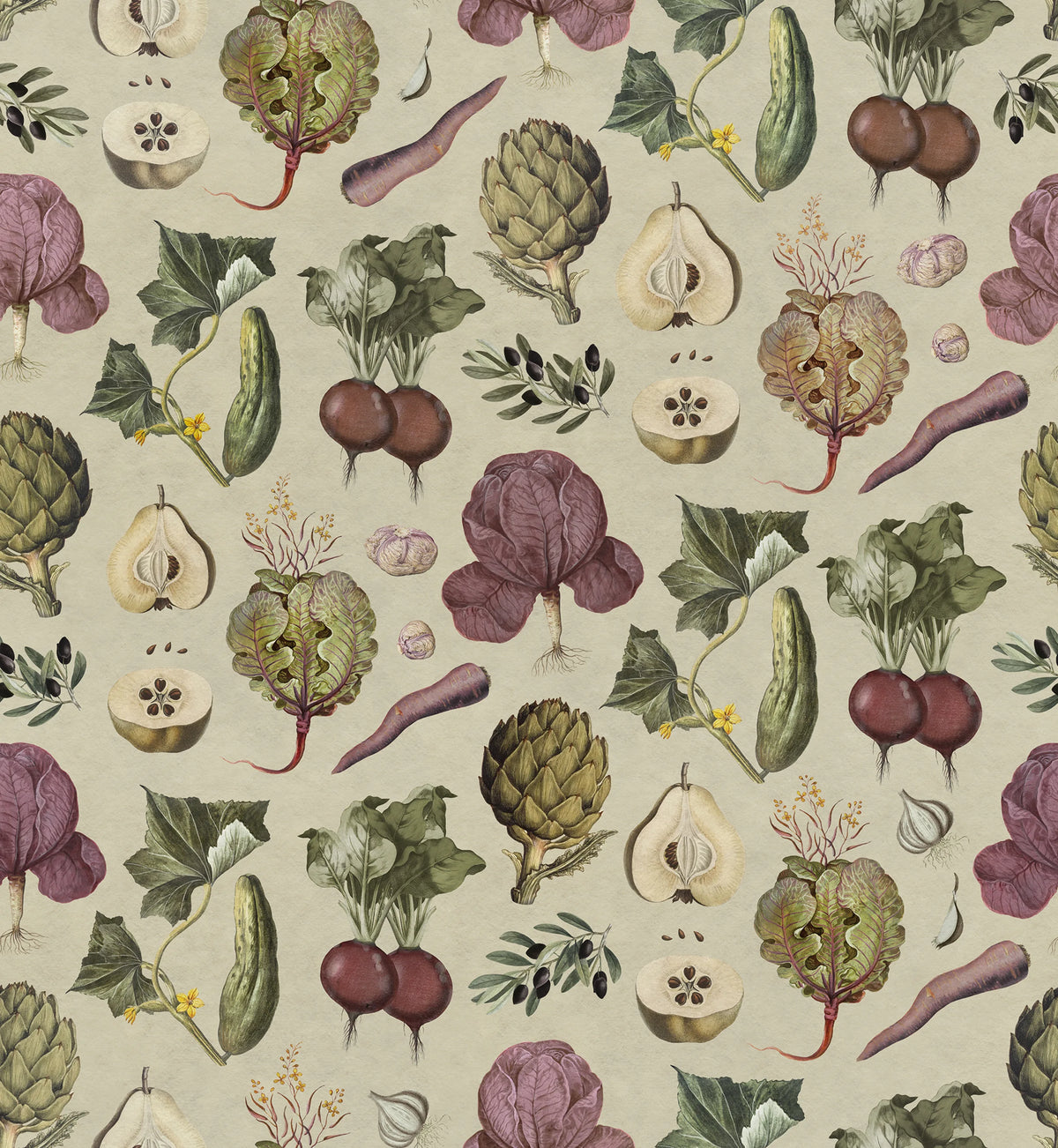 Vintage Greens Beige Mural Wallpaper - pure wallpaper artwork