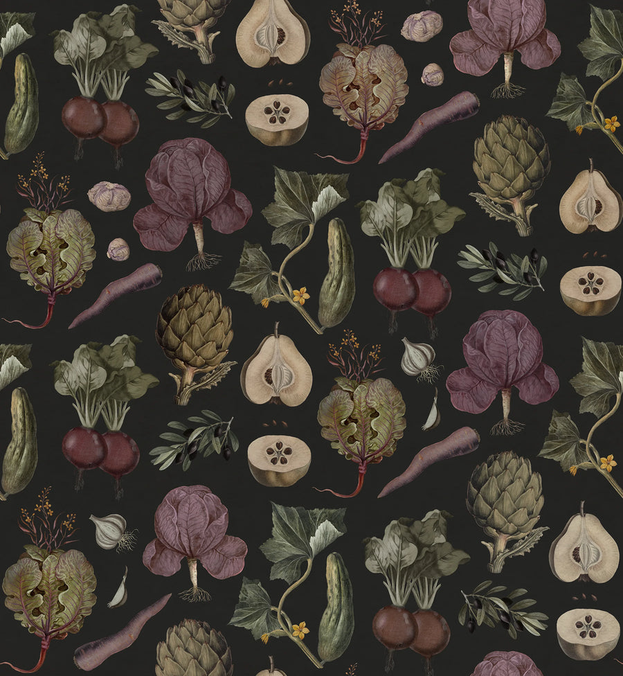 Vintage Greens, Black Mural Wallpaper