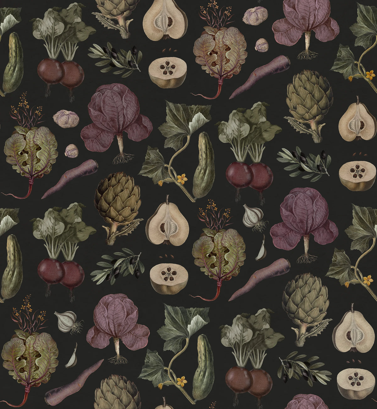 Vintage Greens, Black Mural Wallpaper - pure wallpaper artwork