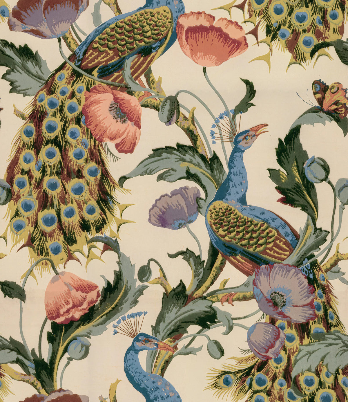 Vintage Peacock, Beige Mural Wallpaper - pure wallpaper artwork