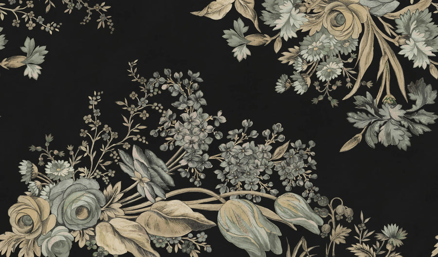 Bold Floral, Black Mural Wallpaper