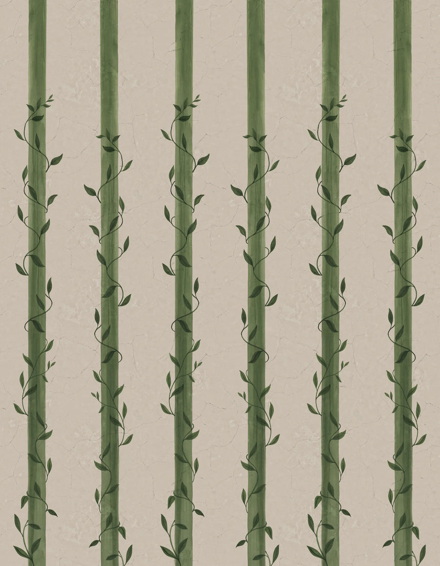 Leafy Stripes, Green Mural Wallpaper
