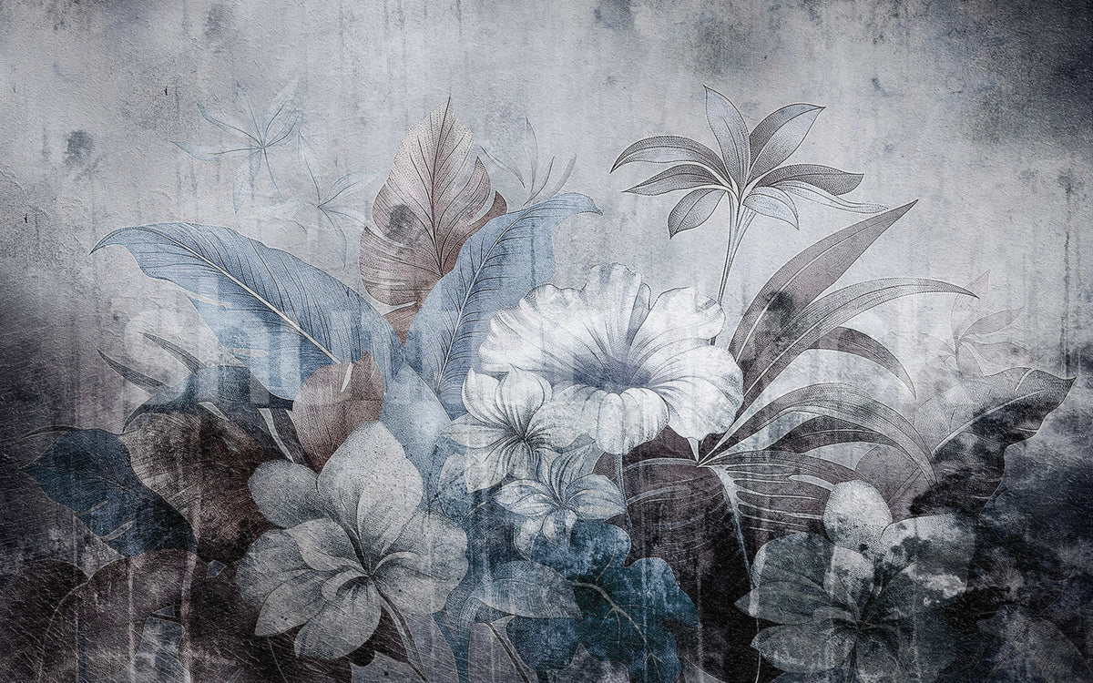 Vintage Garland, Blue Mural Wallpaper - pure wallpaper artwork
