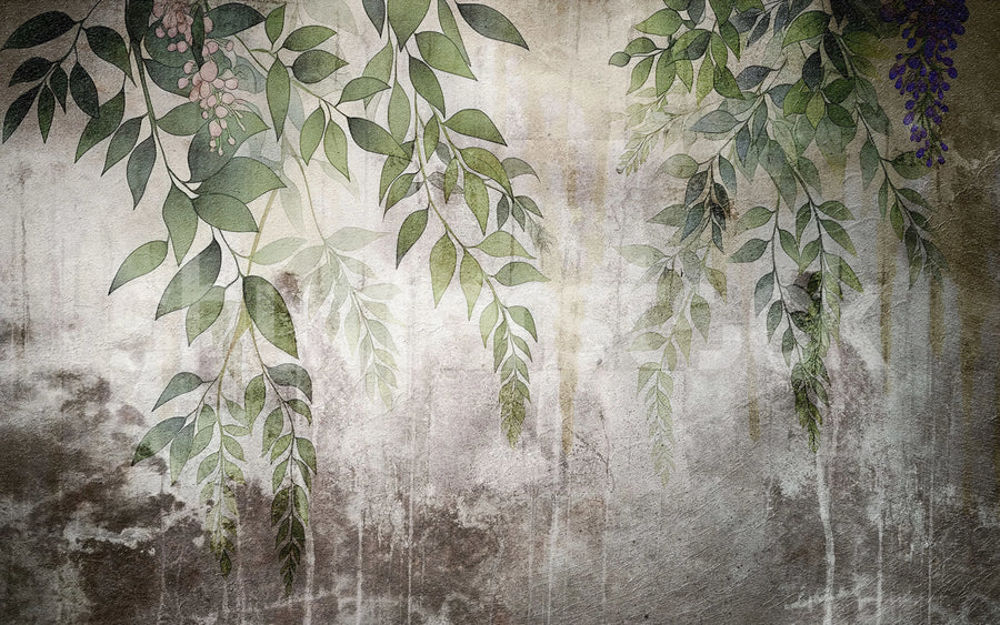 Vintage Leafs, Green Mural Wallpaper