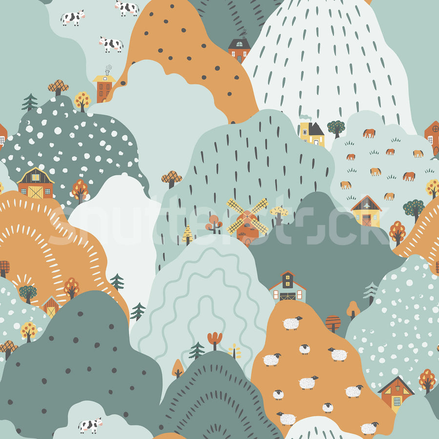 Happy Hillside, Multi Mural Wallpaper