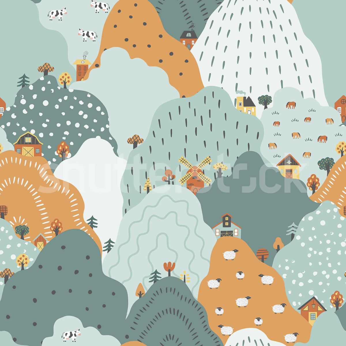 Happy Hillside, Multi Mural Wallpaper - pure wallpaper artwork
