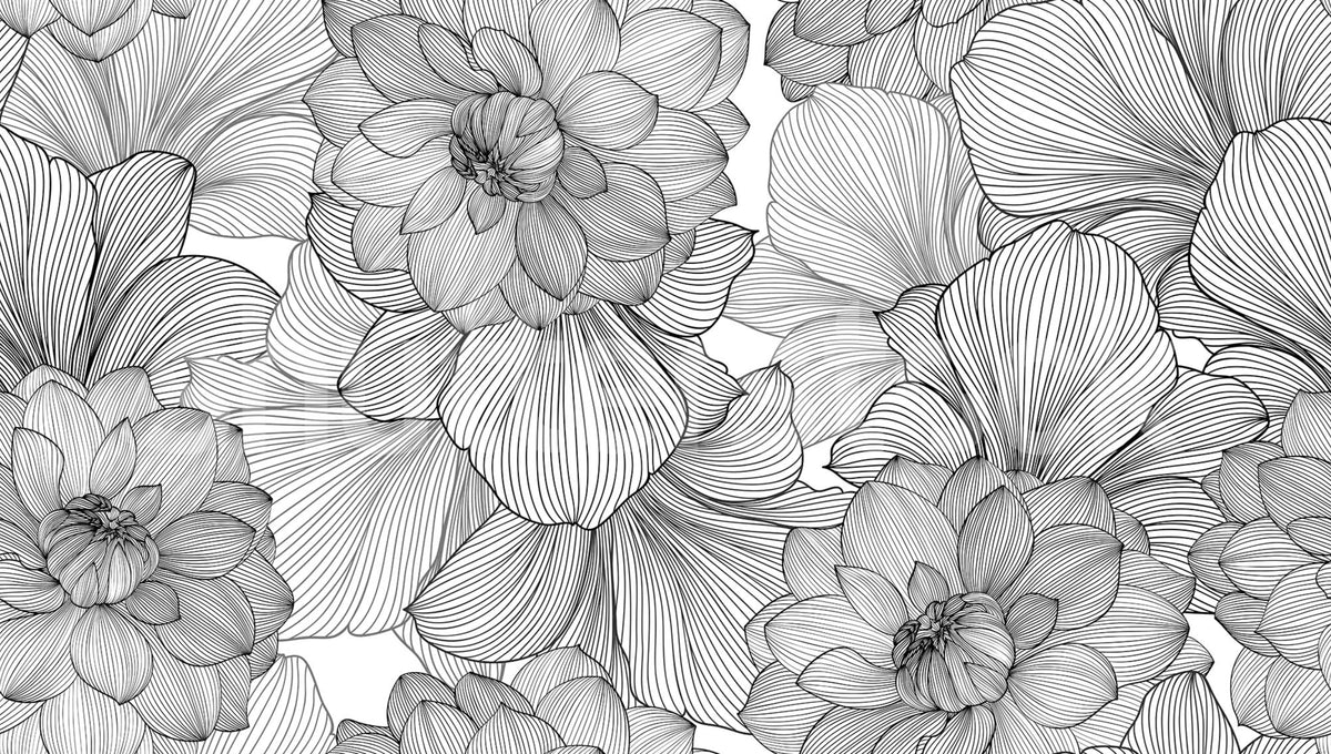 Bold Dahlia, Graphite Mural Wallpaper - pure wallpaper artwork