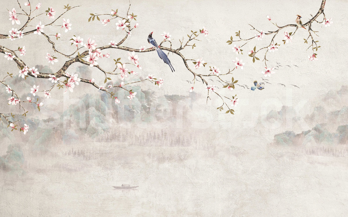 Bird Tree, Pastel Mural Wallpaper - pure wallpaper artwork
