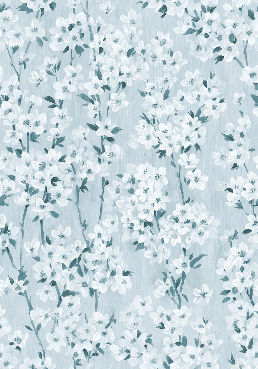 Cherry Blossom Tree, Blue Mural Wallpaper